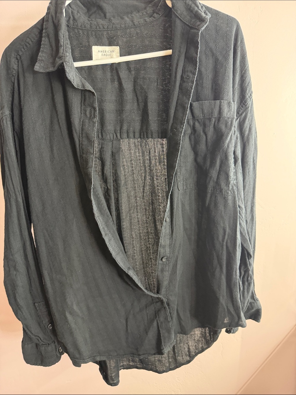 American Eagle Outfitters Dark Gray Button-Down Shirt